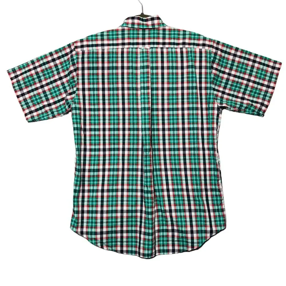 Y2K IZOD Club Mens Large Short Sleeve Casual Button Up Shirt Green Plaid Preppy